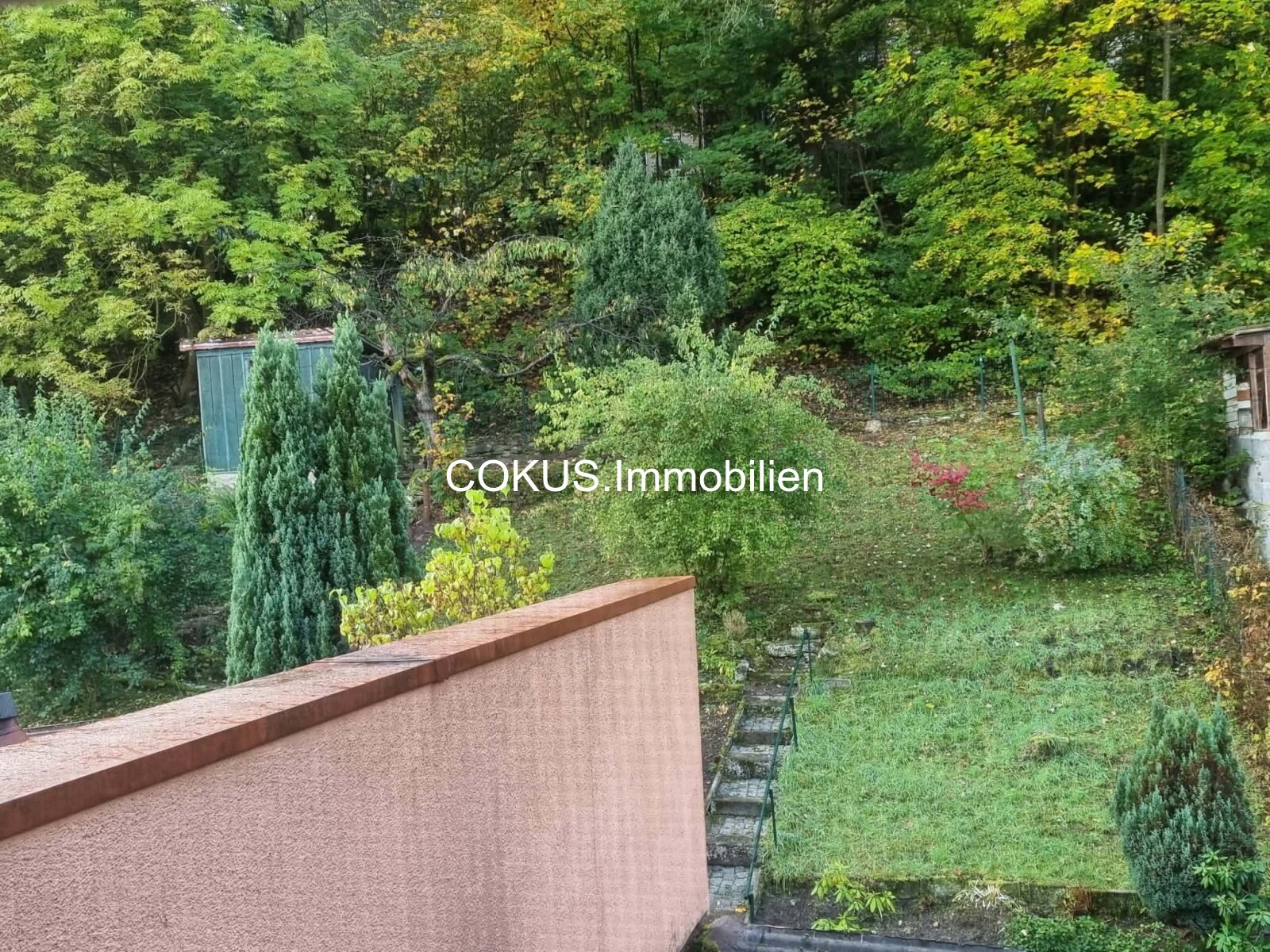 Blick Ăźber den Garten am Hang â grĂźn bis zum Waldrand Blick Ăźber den Garten am Hang â grĂźn bis zum Waldrand