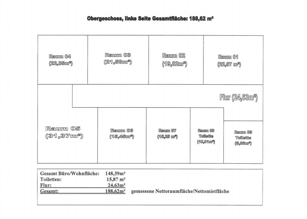 Grundriss 1. OG Links Büroräume